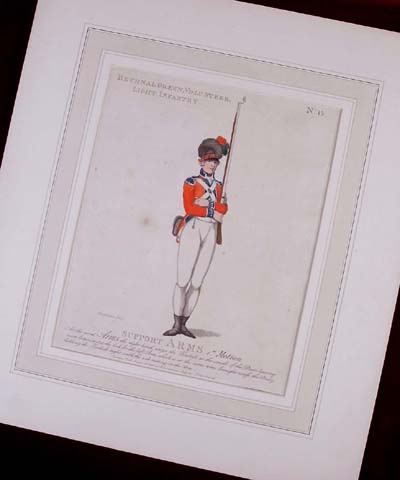 A Volunteer with the Bethnal Green Light Infantry, aquatint by Delin 1798