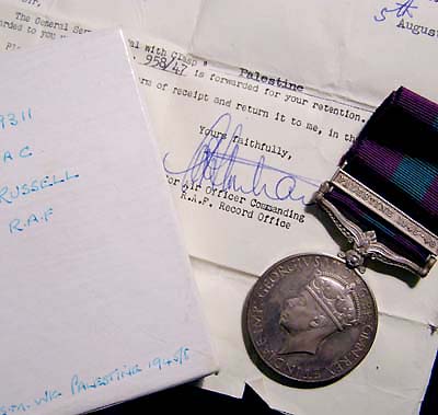 Raf Palestine 1947 Military General Service Medal Boxed Medal Citation