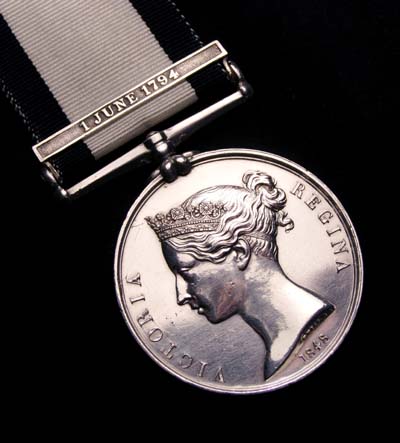 Naval General Service Medal.  'Glorious'  1st June  Clasp. 1794.