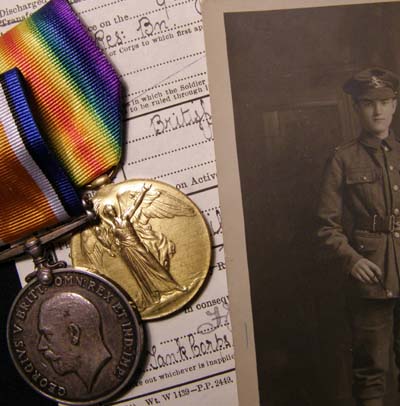 WWI Medal Pair | Tank Corps | Discharge Certificate & Photograph.