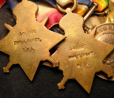 Two WWI 1914-15 Medal Trios. Brothers Landed France Same Day, Both With RFA.