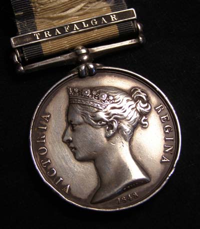 Naval General Service Medal. Trafalgar Clasp. HMS Defiance.