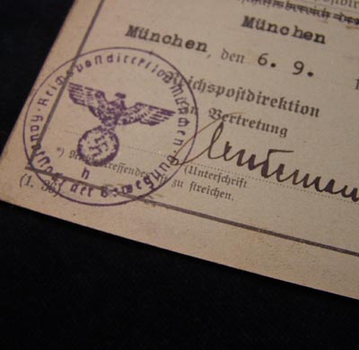 Munich Postal Inspector 1940 Ausweis - Hauptstadt der Bewegung