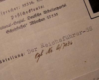 Himmler's Signature. Hand-Signed Document. Great Content.           