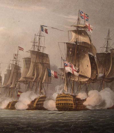 Jenkins' Naval Achievements. Aquatint 1817. Battle of Trafalgar.