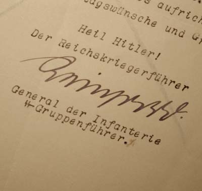 SS Birthday Document Signed by SS General Reinhardt